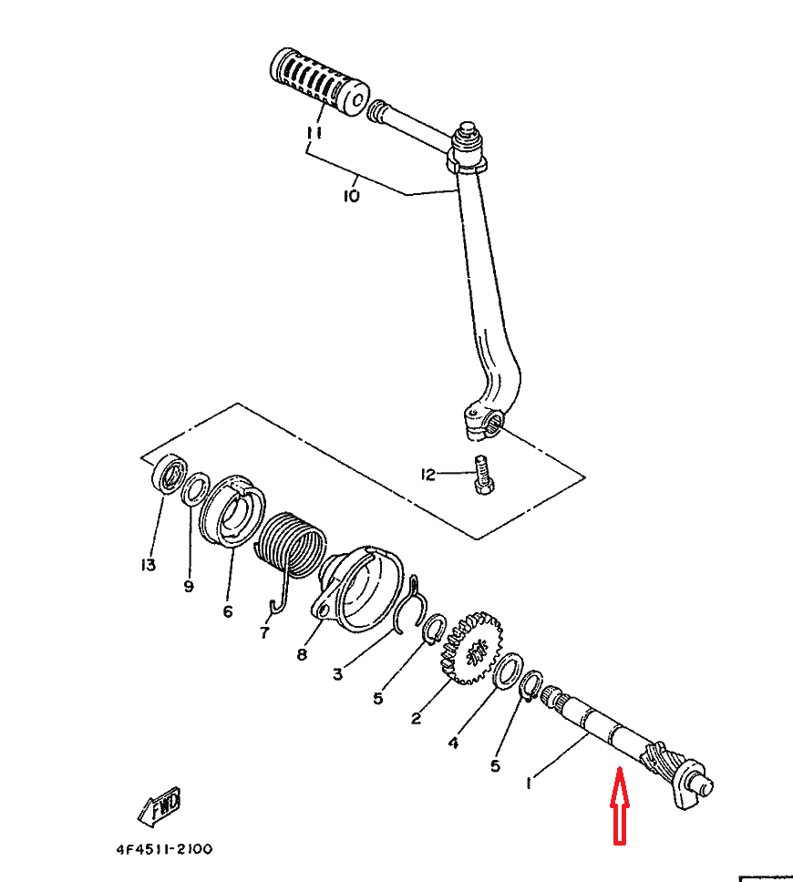 YAMAHA CHAPPY LB50 GENUINE KICK AXLE ASSY